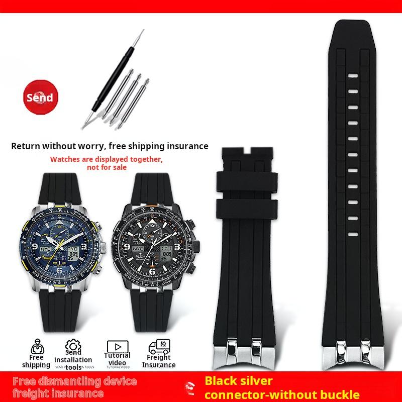 

For Citizen Blue Angel AT8020-03L JY8031 8035 8078 CB5848 Rubber watchband 22mm 23m metal curved end silicone strap men bracelet 23mm For AT8020