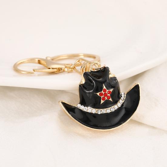 Keychain Pendant Sparkling Rhinestones Five-Pointed Star Pattern Western Style Cowboy Hat Design Key Chain with Lobster Clasp Backpacks Accessory