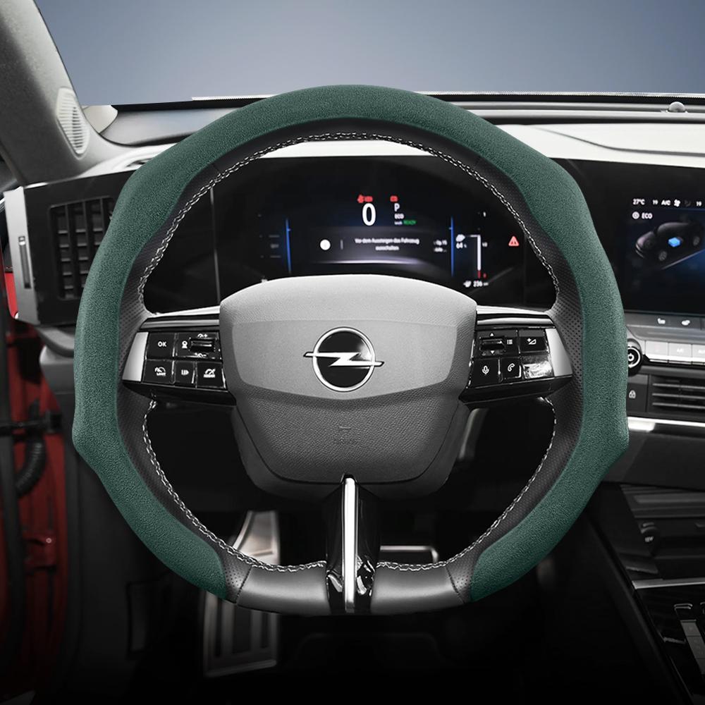 Convient pour Opel Housse de Volant Premium en Daim à Clipser, Antidérapante et Durable, Volant Rond et en Forme de D Disponibles