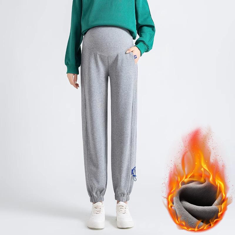 Fleece and Thickened Maternity Pants, Wear New Tied Feet, Autumn and Winter Early Pregnancy Casual Pants