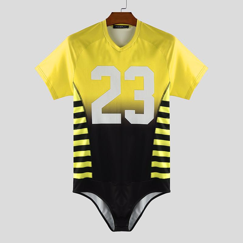 INCERUN Men's Sleeveless Letter Print Fitted Leotard Jumpsuits Underwear