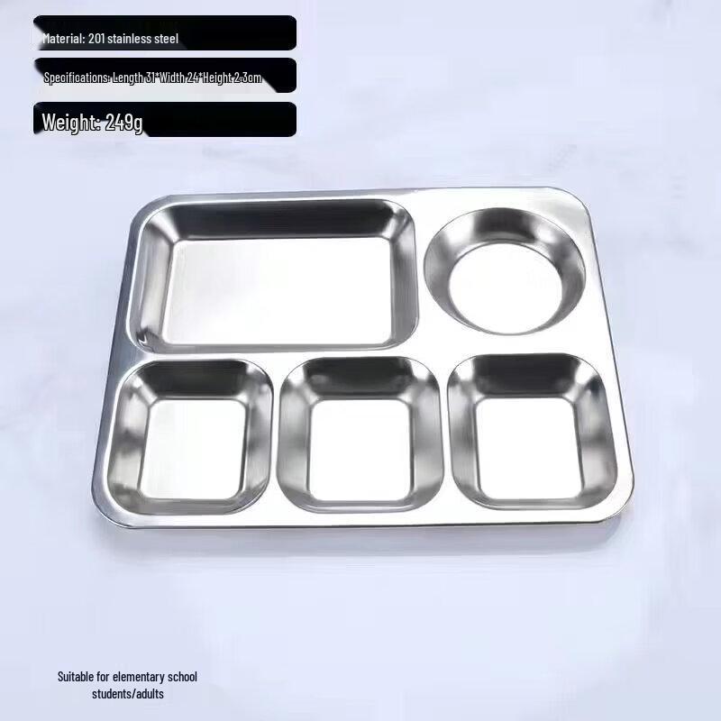 Stainless Steel 5-Compartment Lunch Trays (10-Pack)