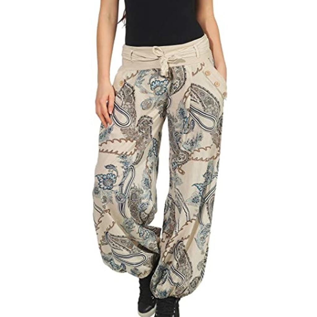 Dame Hverdagslig Pluss Størrelse Trykk Elastisk Midjebelte Rett Løse Lange Bukser