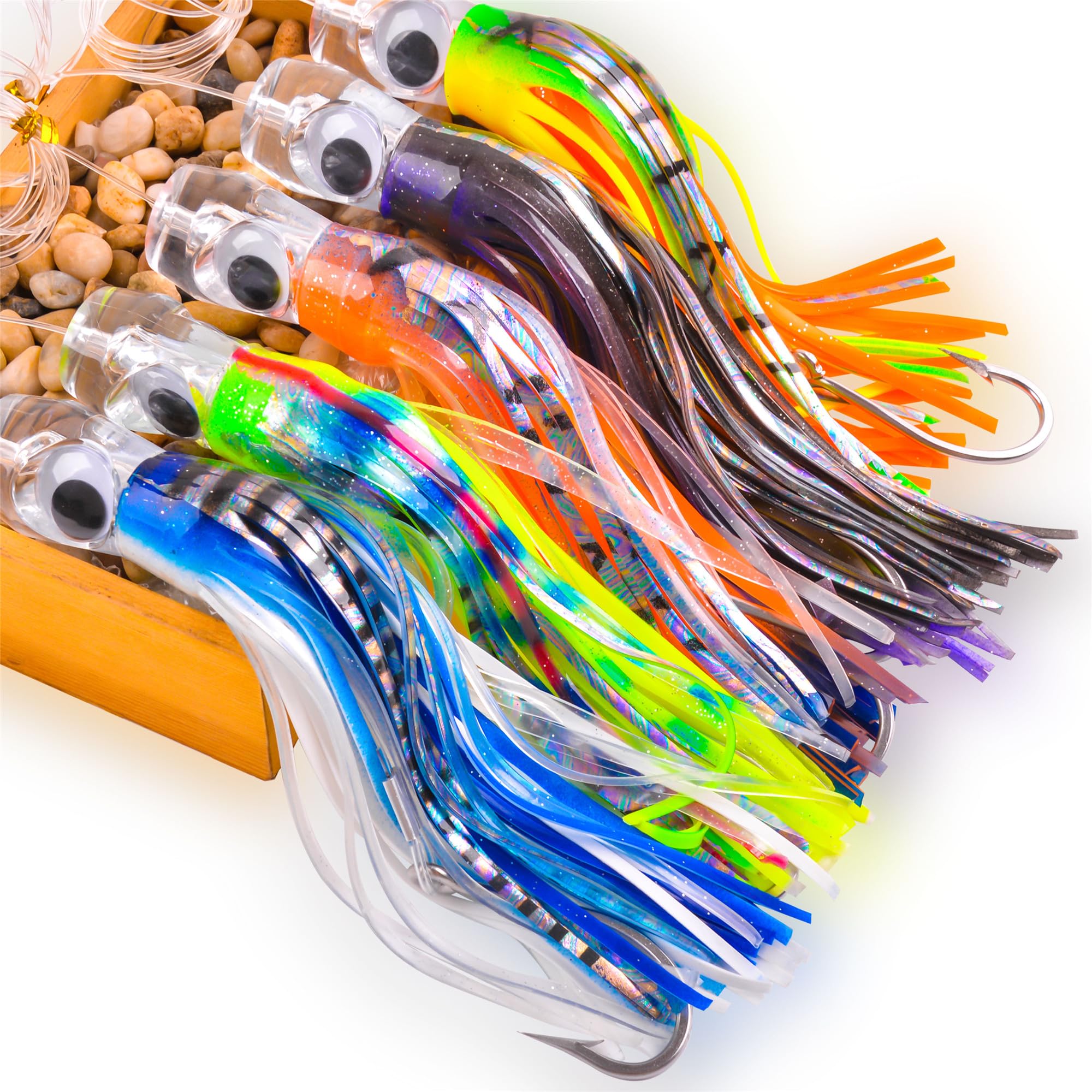 

Squid Skirt Trolling Fishing Squid Soft Lures with Stainless Steel Saltwater Boat Fishing Supplies for Large Migratory Set Length Mixed Lures, Baits,