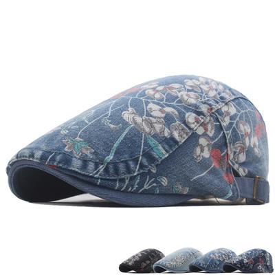 Girl Denim Beret Printed Forward Cap British Newsboy Cap Spring Summer Outdoor Sun Hat Male Peaked Cap