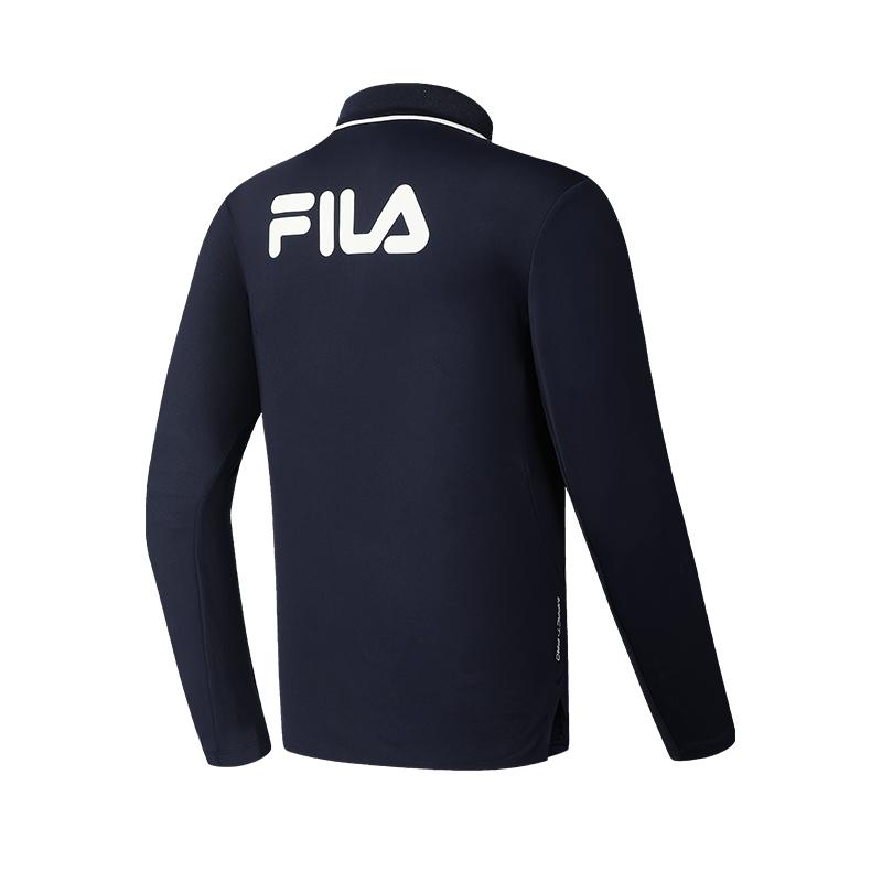 Fila Fitted Comfortable Versatile Knitted Long Sleeve Polo Shirt Men Tops Navy-Blue A11M513224F-NV