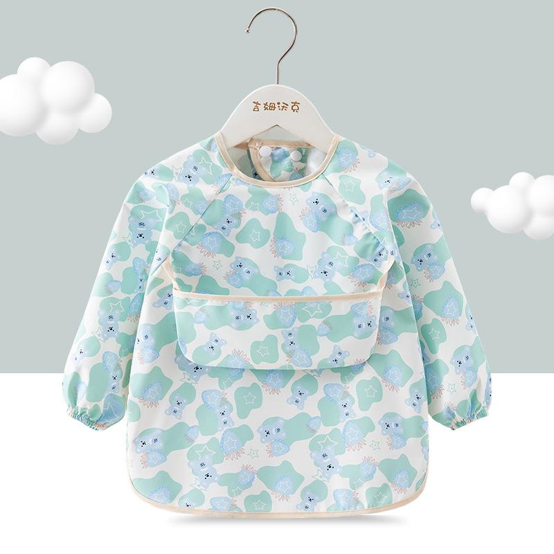 1PC Child Feeding Bib Waterproof Long Sleeve Apron Rice Pocket Feeding Blouse Toddler Bibs Children's Summer Thin Feeding Smock