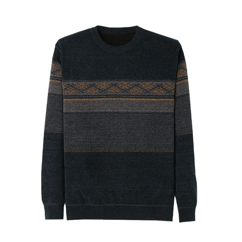 Men's Stripe Pattern Sweater Round Neck Long Sleeve Warm Knit Pullover Top Men's Clothes Outdoor, Old Money Style