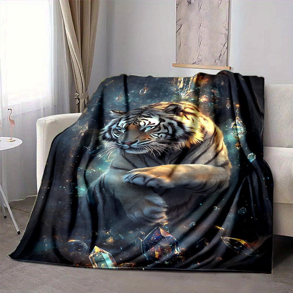 1pc Tiger Crystal Fantasy Blanket - Lightweight Flannel Fleece with Digital Printing, Soft Warm for Sofa, Travel, Camping, Office yy251018296