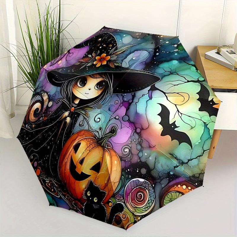 1pc Halloween, Witch Themed Umbrella, 8 Rib Frame,Automatic Opening 3 Fold Umbrella, Lightweight and Durable Couple Umbrella-114