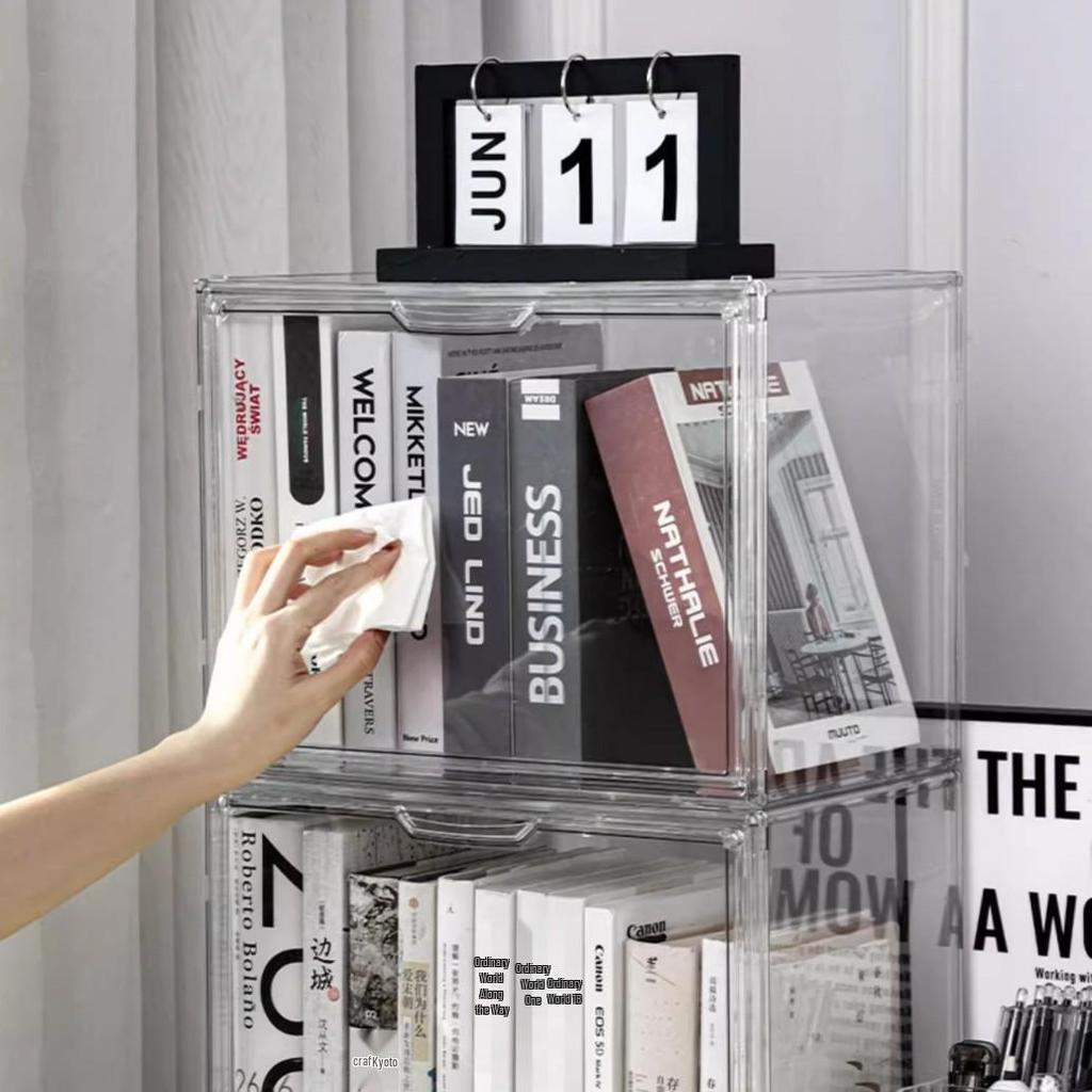 Acrylic Transparent Bookshelf: Dustproof, Large-Capacity Magazine & CD Display Box.