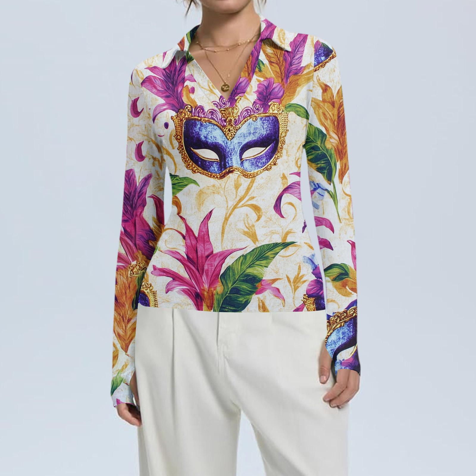 

Женская Мода Повседневный Принт V-образный Вырез Длинный Рукав Застежка на Пуговицы Топ XXL белый