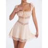 Mistressrocks Sleeve Pure Atmosphere Dress Lace Stitching Pleat Mini Skirt with Chiffon