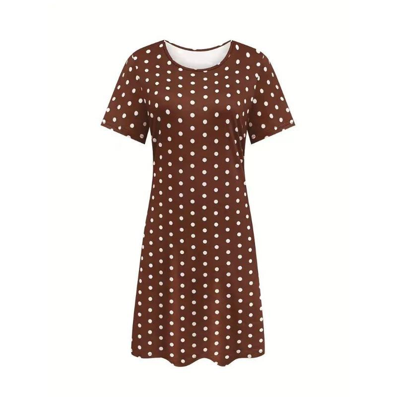 Large Size Women's Dress with Fashionable Polka Dot 3D Printing Casual Short Sleeved O Neck Large Swing Dress