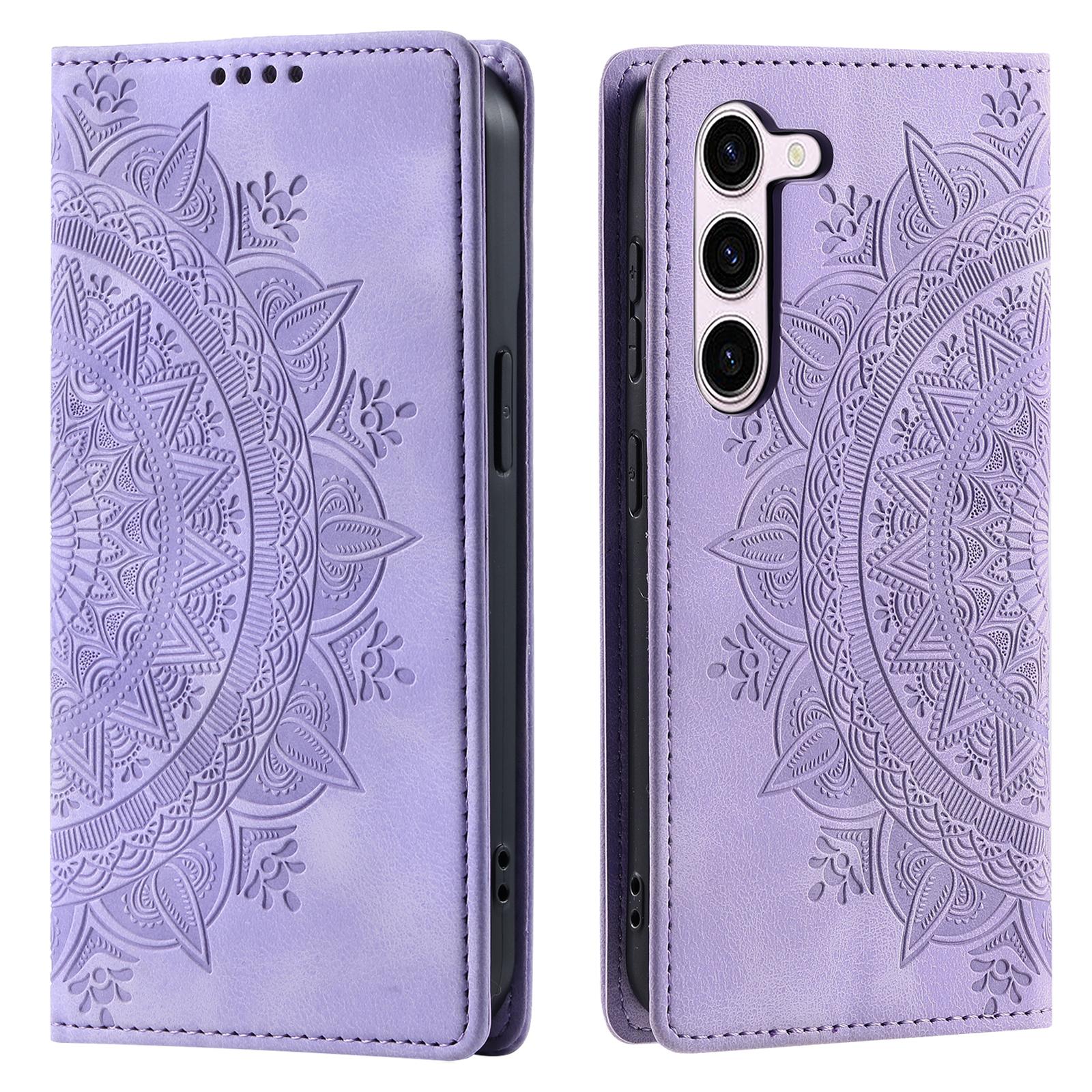 

For Samsung Galaxy S23 Case Leather Imprinted Mandala Flower Phone Protector Purple