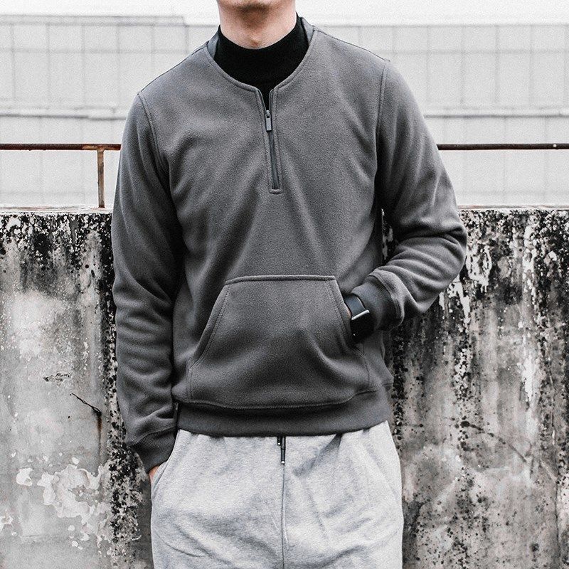 Sweater Men's Autumn and Winter Round Neck Plus Velvet Thickened Fleece Trend Casual Long-sleeved Jacket Men