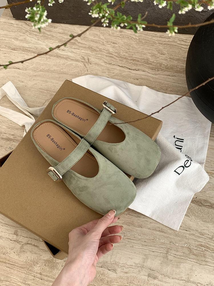 Mary Jane Bag Head Half Slippers Women's Summer Wear Half Drag 2025 Color Soft Flat Bottom One Pedal Mill Shoes Tide