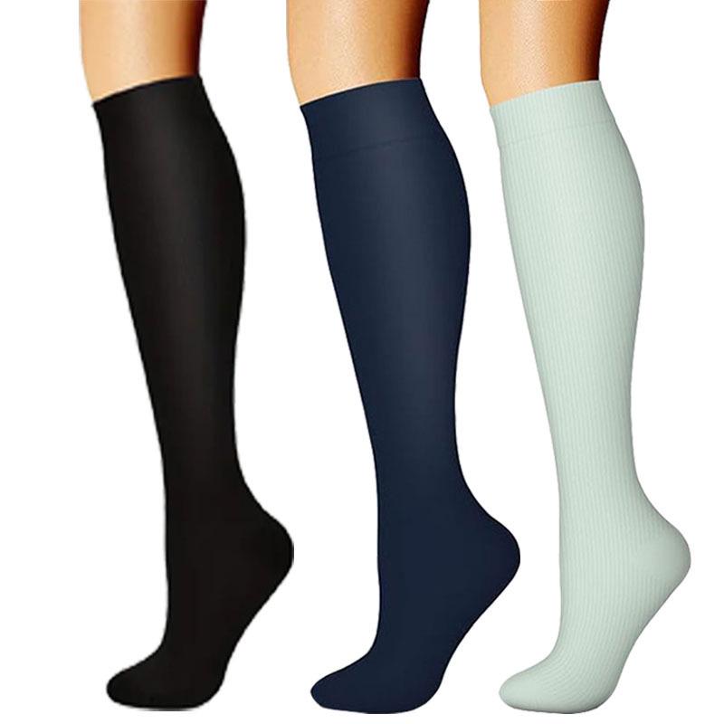 3-Pair Compression Socks for Outdoor Sports, Running, Fitness, Cycling, Jump Rope - Elastic Calf Support