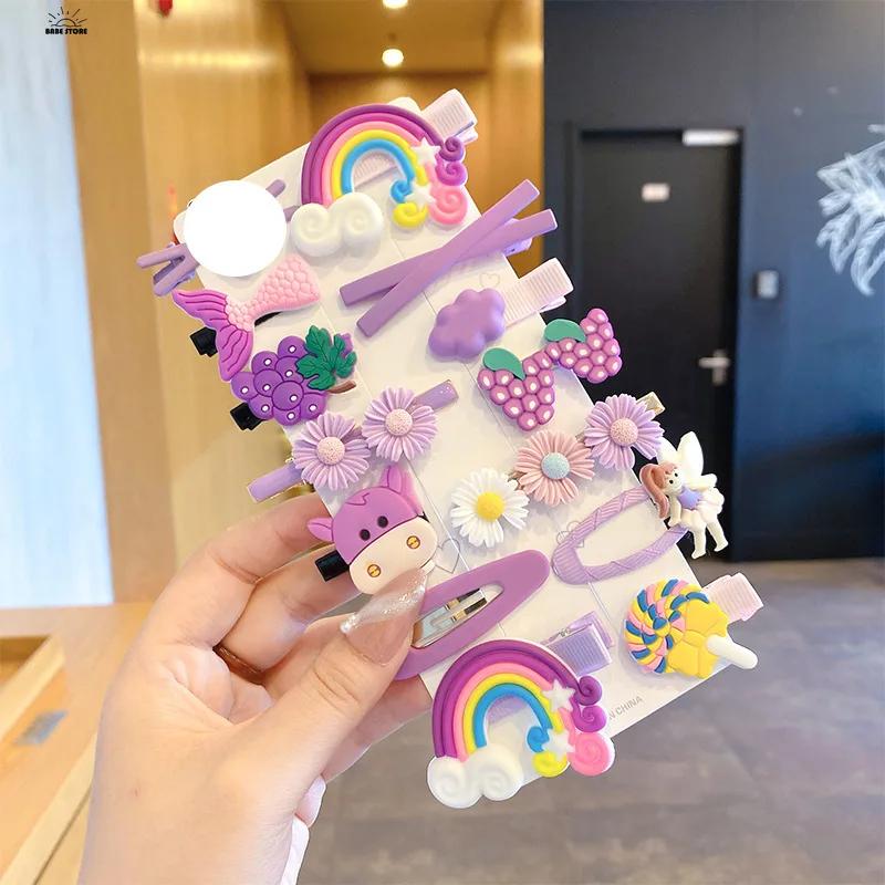 14PCS Girls Sweet Hair Clip Rainbow Fruit Cute Cartoon Hair Bands Lovely Hair Accessories Headwear Hairpins Headdress Barrettes