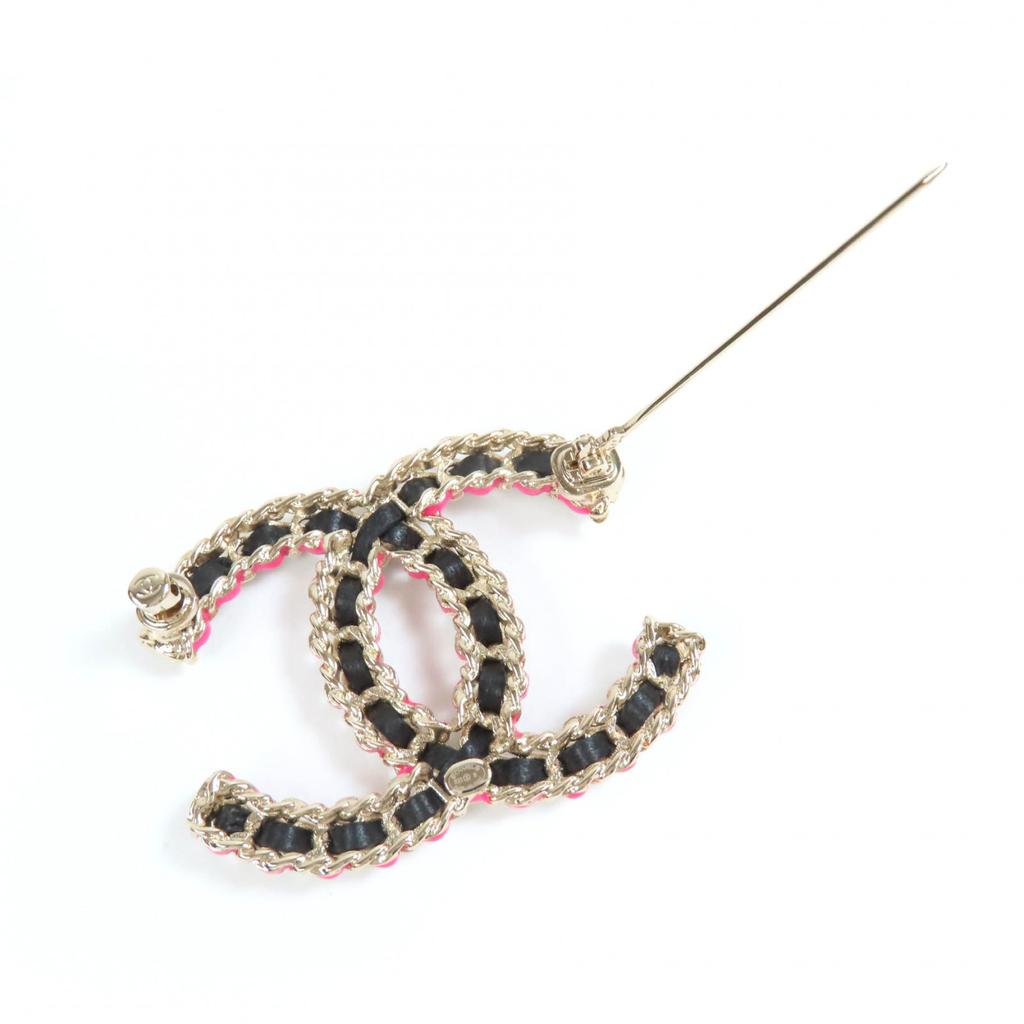 CHANEL Brooch COCO Mark gold black pink Women B23B Used