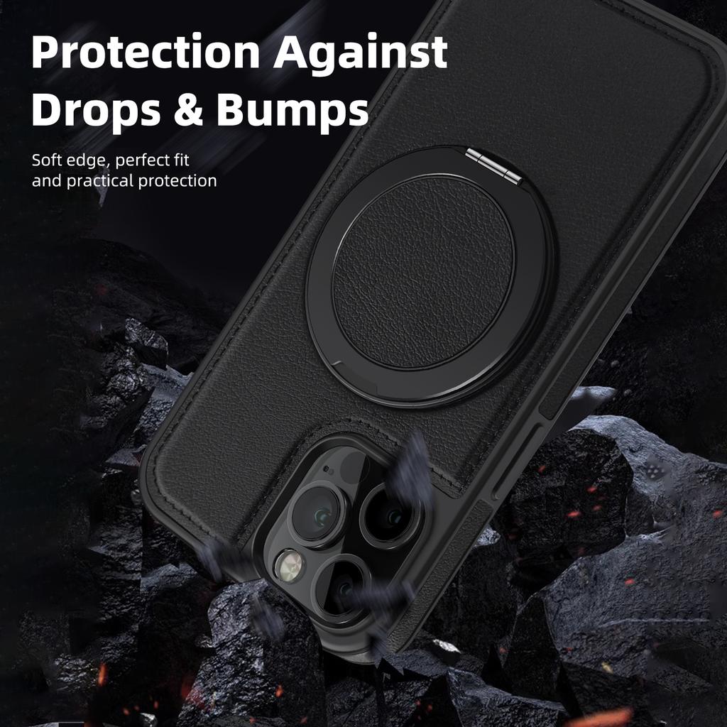For iPhone 12/12 Pro Case with Ring Kickstand Compatible with MagSafe PU Leather Back Cover