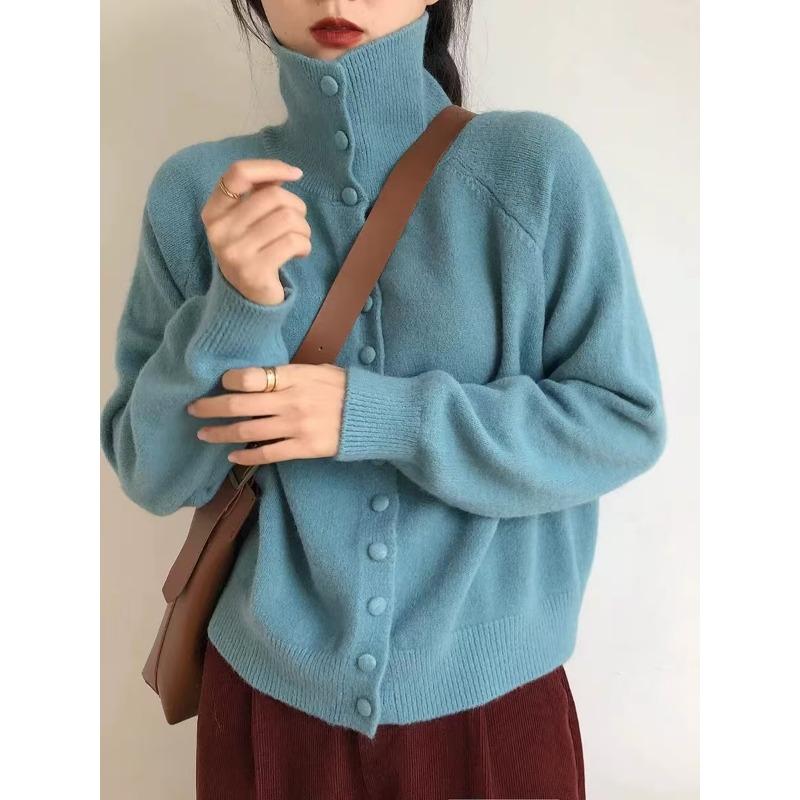 Autumn Winter Women Knitted Cardigan Sweater 2024 New Retro Korean Fashion Loose Sweaters Jacket Solid Color Long Sleeve Clothes 2593