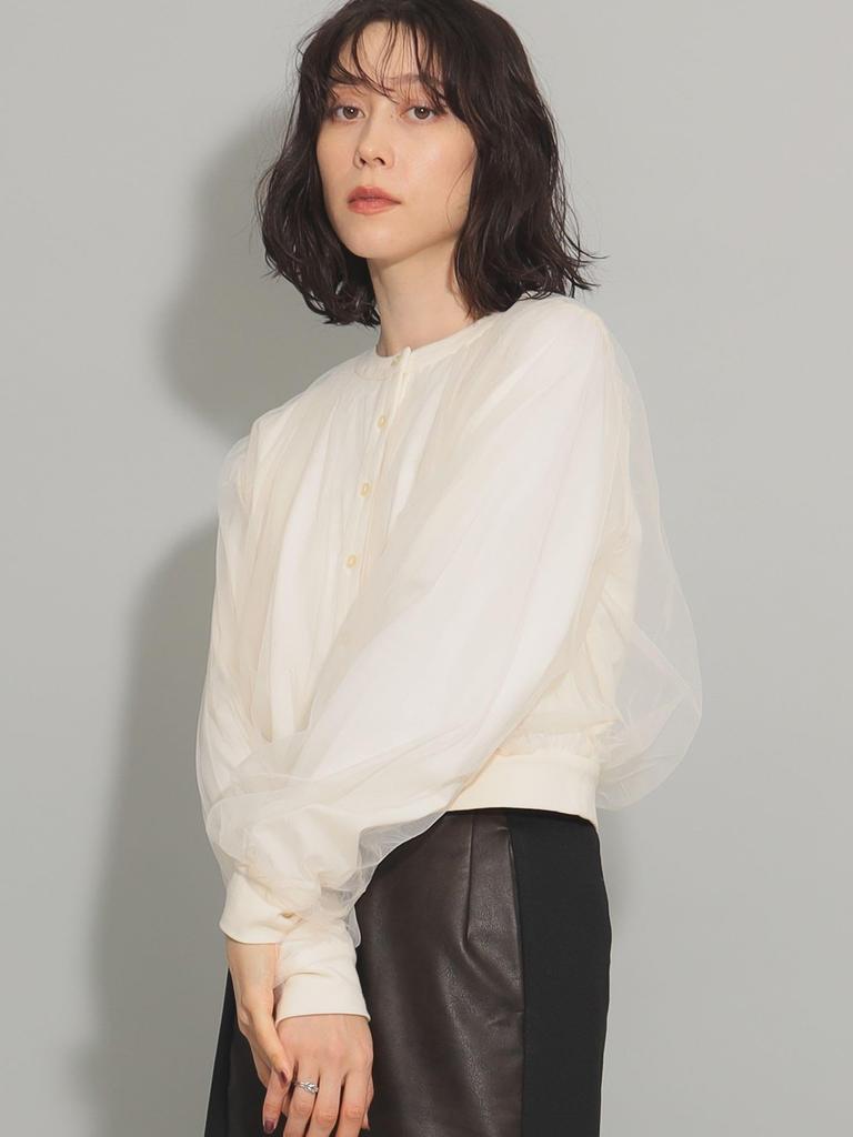 Ray Beams Long Sleeve Tulle Layered IVORY FREE Women's T-Shirt, Cardigan,