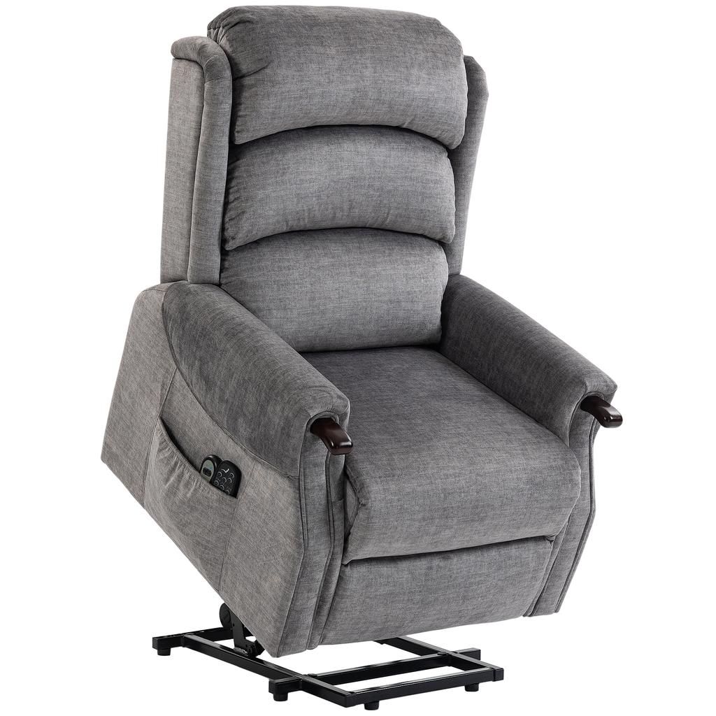 Power Lift Recliner with Vibration Massage and Heat, Lift Chair for Tall with Wood Grip, Pocket Spring, Light Grey