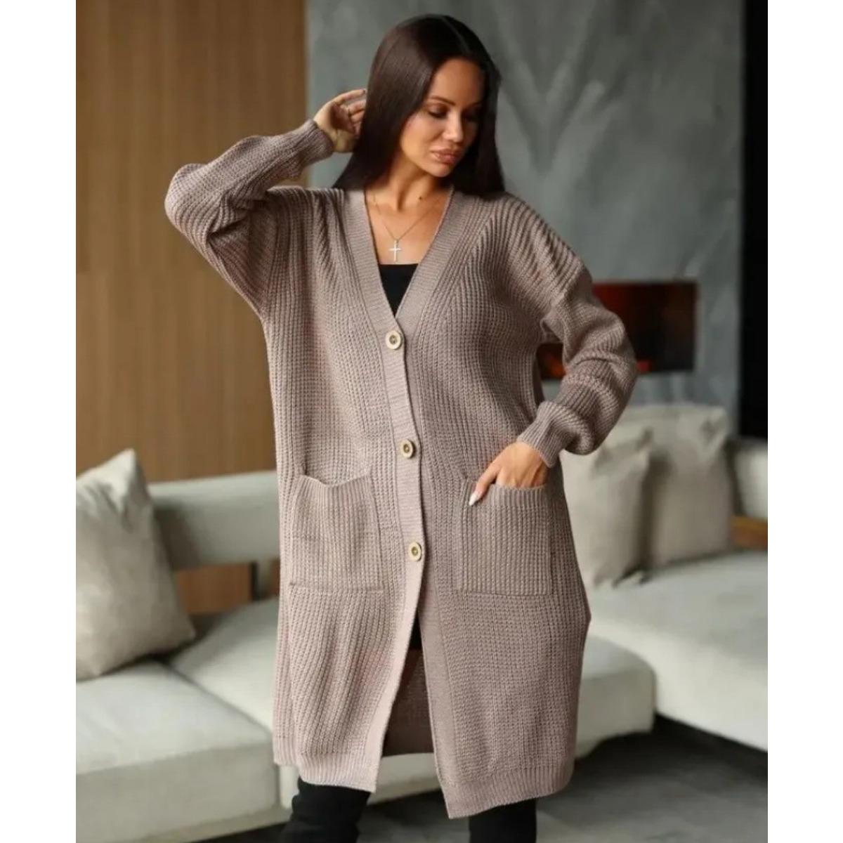 

Длинный свитер в стиле lazy, женский осенне-зимний вязаный кардиган с длинным рукавом, свободный и универсальный S