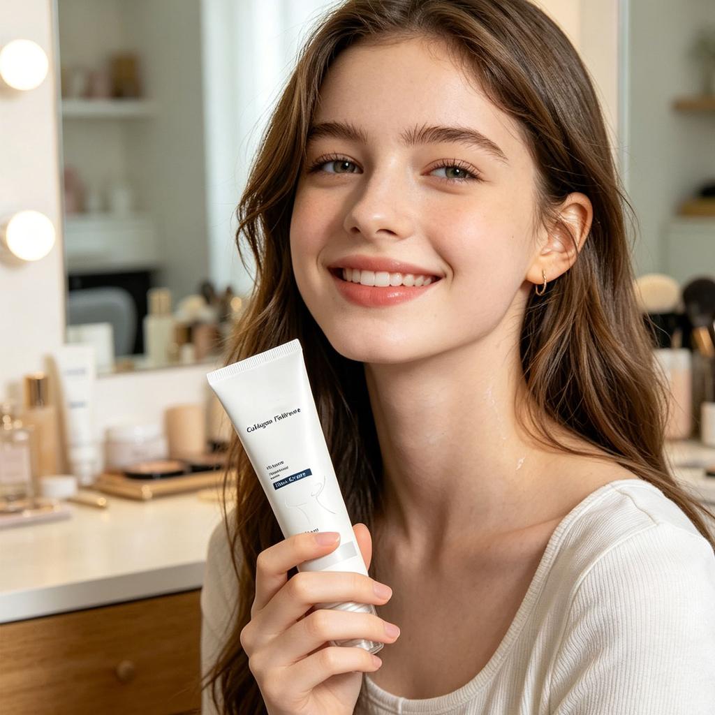 Collagen Fullerene Neck Cream Tightening Neck Skin Wrinkle Reduction Formula with Fullerene and Niacinamide for Neck Firming and Smoothing Skin
