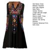Plus Size Lady Dress V Neck Three Quarter Sleeves Bohemian Sexy A Line Loose Hem Pockets Retro Ethnic Style Print