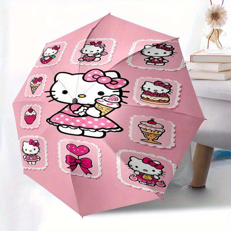 Hello Kitty, Pink Automatic opening and closing folding umbrella with 8-rib frame and compact travel design, perfect for all occasions | Sty