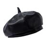 Girl Pu Leather Beret French Artist Warm Wool Winter Beanie Hat Retro Vintage Plain Beret Solid Color Elegant Ladies Winter Hat