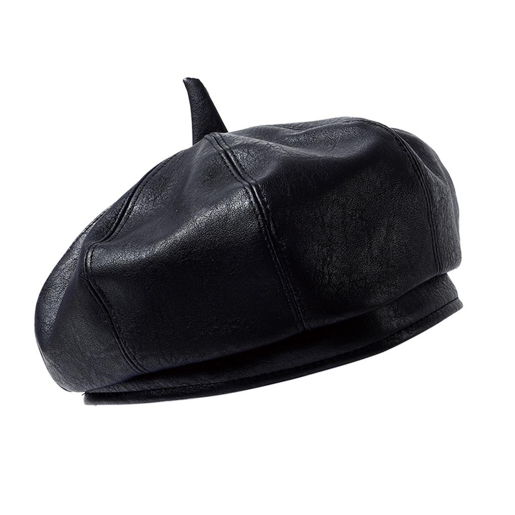 Girl Pu Leather Beret French Artist Warm Wool Winter Beanie Hat Retro Vintage Plain Beret Solid Color Elegant Ladies Winter Hat