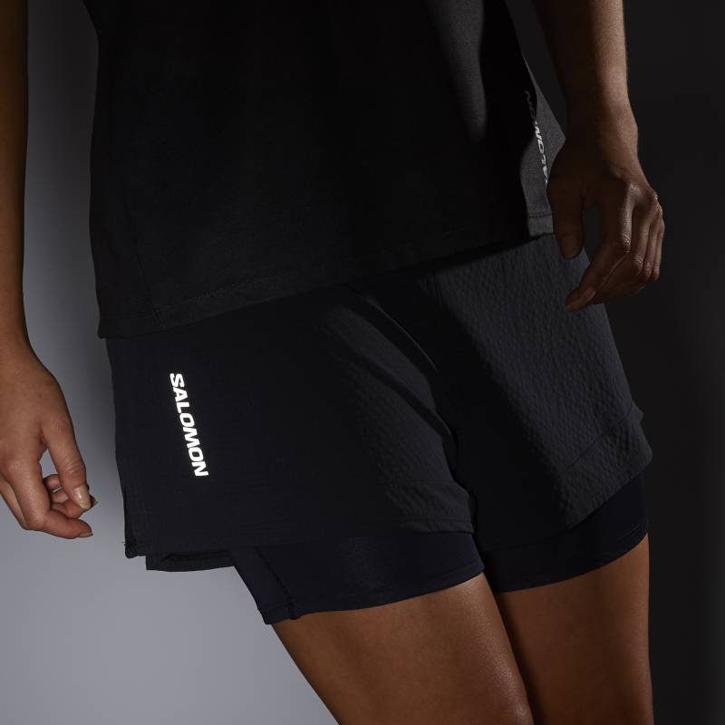 Salomon Sense Aero 2 In 1 Letter Print Zipper Fly Straight Fit Casual Shorts Women shorts Black LC2037600