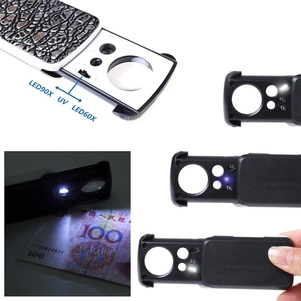 30X 60X 90X Jewelry Appraisal With LED UV Magnifier Acrylic Optical Lens Loupe Magnifying Glass