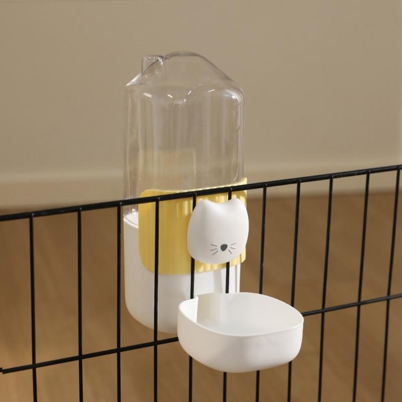 2PCS Cage Mounted Automatic Pet Food Water Dispenser with Cartoon Cats Design Easy Installation For Home Feeding Supply