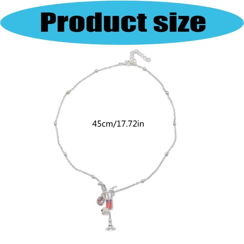 Cocktail Glass Pendant Necklace Alloy Fruit Charm Jewelry with 45 cm Chain for Party Styling Date Night and Wear