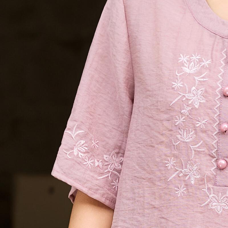 Pasite Women's New Chinese Style Embroidered Summer Pullover Shirt