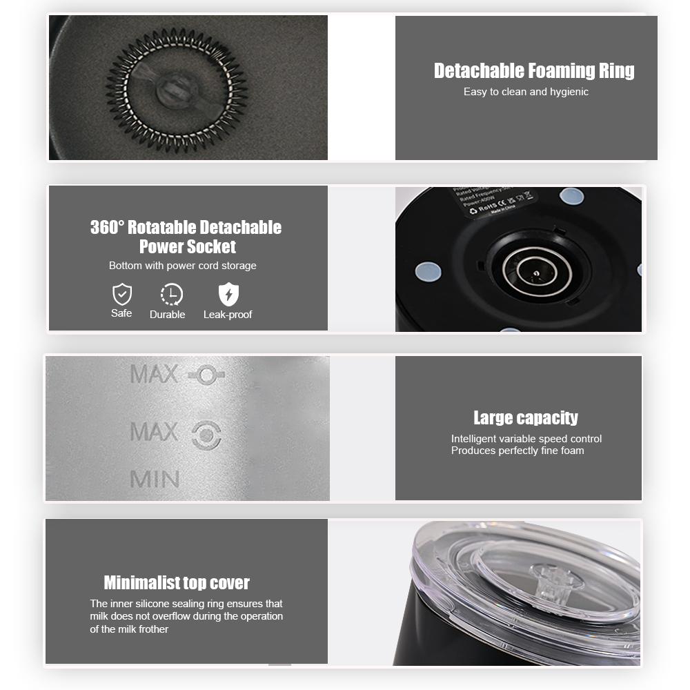 Milk Frother 4 In 1 Hot/Cold Foam Maker 400W Stainless Steel Non-Stick Interior 11.84oz/350ml