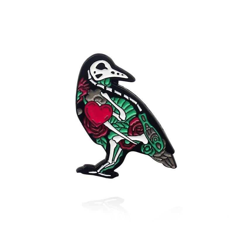 Halloween Personality Animal Skeleton Enamel Pins Dark Black Brooch Plague Doctor Heart Wine Hell Badge Denim Shirt Lapel Pin Go