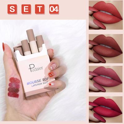 Pudaier Silk Soft Smoke Tube Lipstick Set Matowa miękka mgiełka Przenośna nawilżająca niesucha szminka