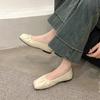 2024 Fashion Solid Color Square Toe Women's Shoes Spring and Autumn Shallow Mouth Slip-On Versatile Pleated Flat Women's Shoes