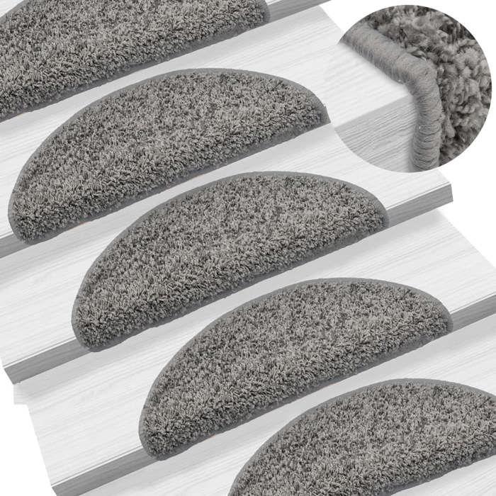 VidaXL Tapis d'escalier 15 pièces 56 x 17 x 3 cm Gris Demi-rond 133892