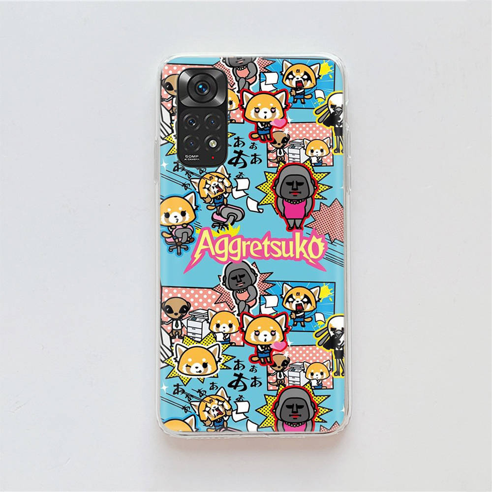 KT60 Aggretsuko Case for Samsung A04 A14 A23 A34 A54 M23 M33 M52 M53 Realme 10 9 C30S C35 C55 VIVO Y02S Y21 Y33S Y51 X80 Pro Clear Cover