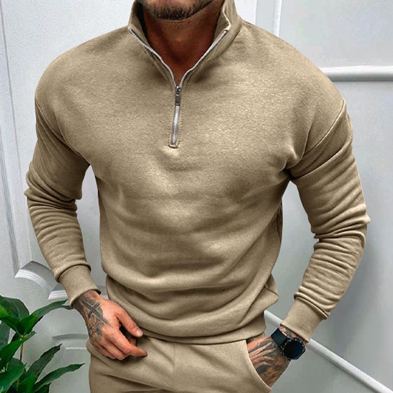 Men's Casual Fleece-lined Half-Zip Stand Collar Sweatshirt