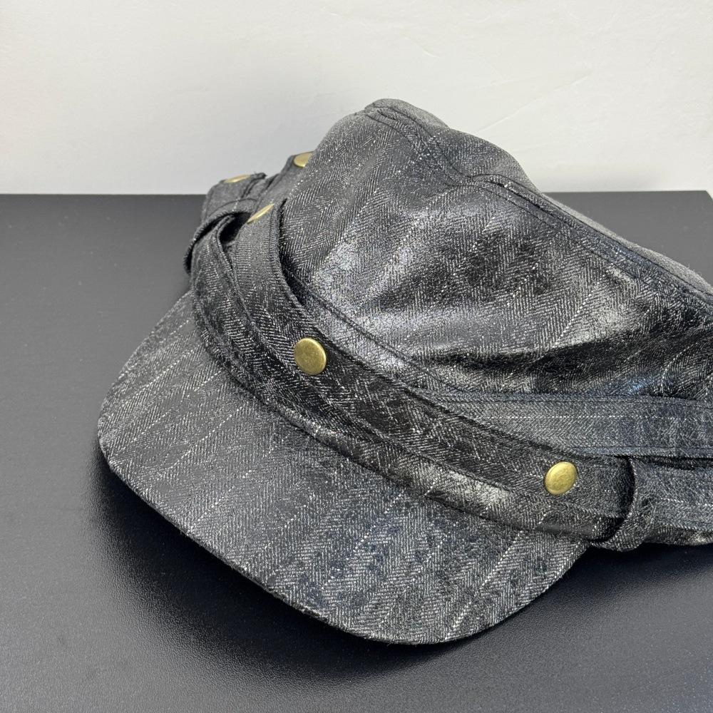 Fashion Hat Retro Street Old Leather Rivet Flat Top Cap Premium Temperament Casual Versatile Face Small Equestrian Cap