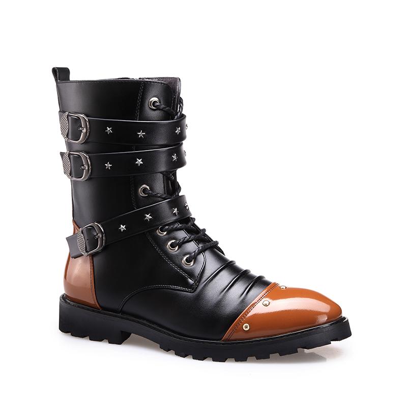 Cowboy Boots Mens Brand Fashion British Style Motorcycle Boot for Men Buckle Strap Men Punk Casual Shoes Winter Warm Fur