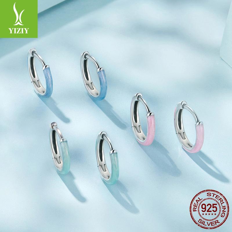 Simple Color Drop Oil Round Ear Buckle Summer Dopamine S925 Sterling Silver Earrings Earrings