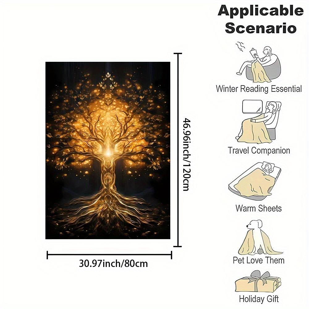 Golden Life Tree Pattern Flannel printed blanket suitable for all seasons suitable for living room office sofa and travel